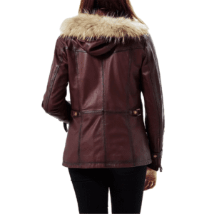 Carmen Women’s Maroon Leather Waxed Jacket Back Side