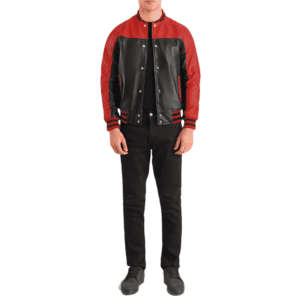 Terrance Black & Red Leather Varsity Jacket Front Side