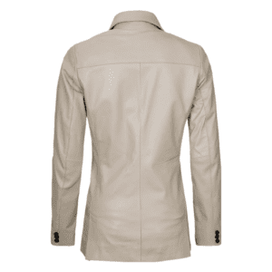 Beige Womens Real Leather Blazer Jacket Back Side