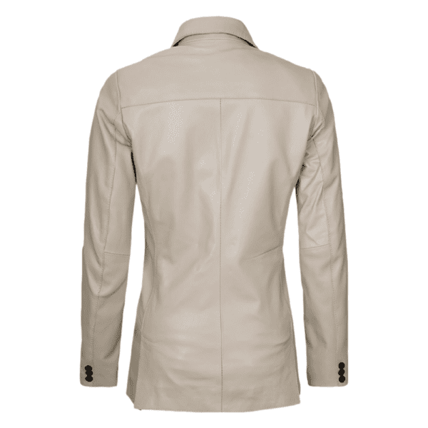 Beige Womens Real Leather Blazer Jacket Back Side