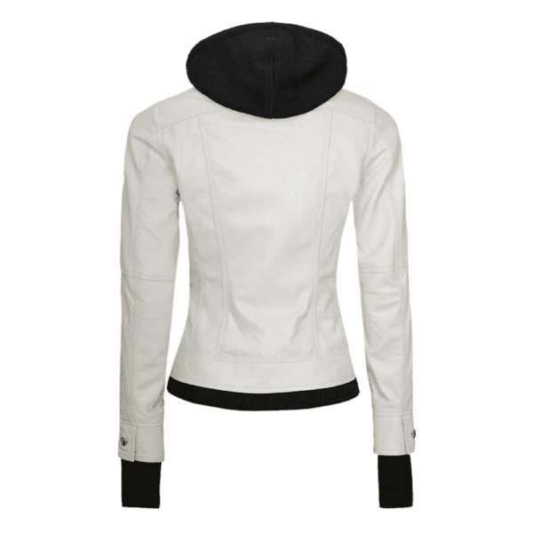 Tralee Womens Bomber Off White Real Leather Jacket with Hood Back Side