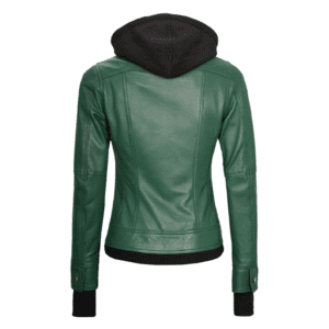 Tralee Womens Green Real Leather Jacket with Hood Back Side