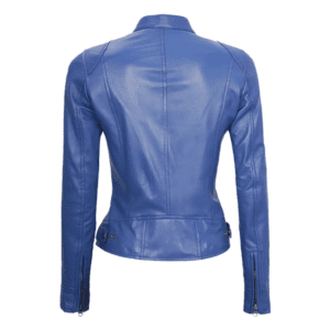 Cafe Racer Women's Blue Leather Jacket Back Back Side