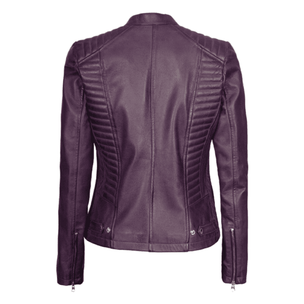 Rachel Purple Cafe Racer Leather Jacket Women's Back Side