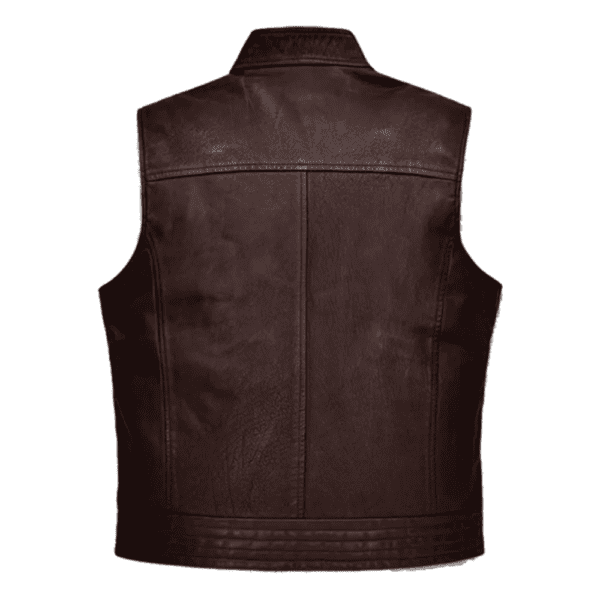 Maroon Leather Biker Vest Back Side