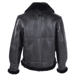 Classic B-3 Sheepskin Black Leather Bomber Jacket Back Side