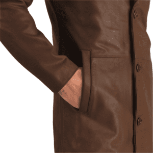 Mateo Brown Leather Single Breasted Coat Pocket Side