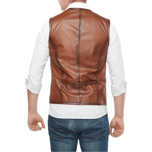 Dominic Adams Men’s 100% Real Distressed Brown Leather Vest Back Side