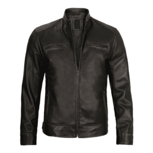 Dodge Mens Rub-off Dark Brown Cafe Racer Leather Jacket Front Side