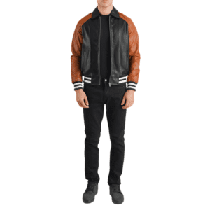 Walton Black & Brown Leather Varsity Jacket Front Side