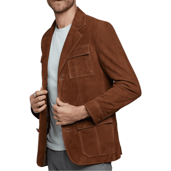 David Gandy Men’s Real Brown Leather Suede Coat Right Hand Side