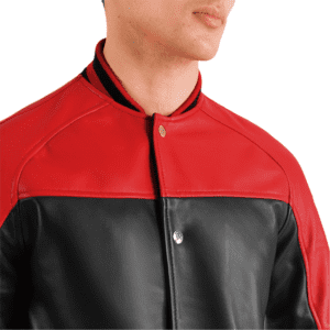 Terrance Black & Red Leather Varsity Jacket Colar Side