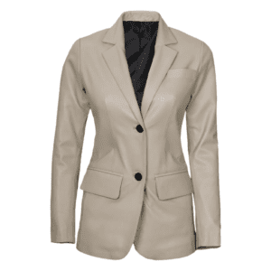 Beige Womens Real Leather Blazer Jacket Front Side