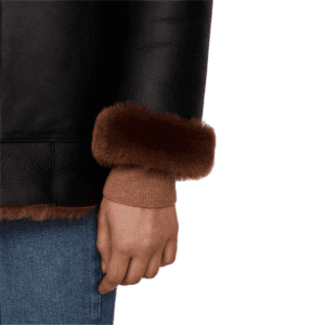 Winter Black Leather Shearling Coat Cuffin Side