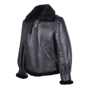 Classic B-3 Sheepskin Black Leather Bomber Jacket Right Hand Side