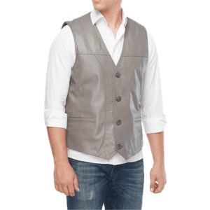 Joseph Men’s Grey Leather Taupe Vest Left Hand Side