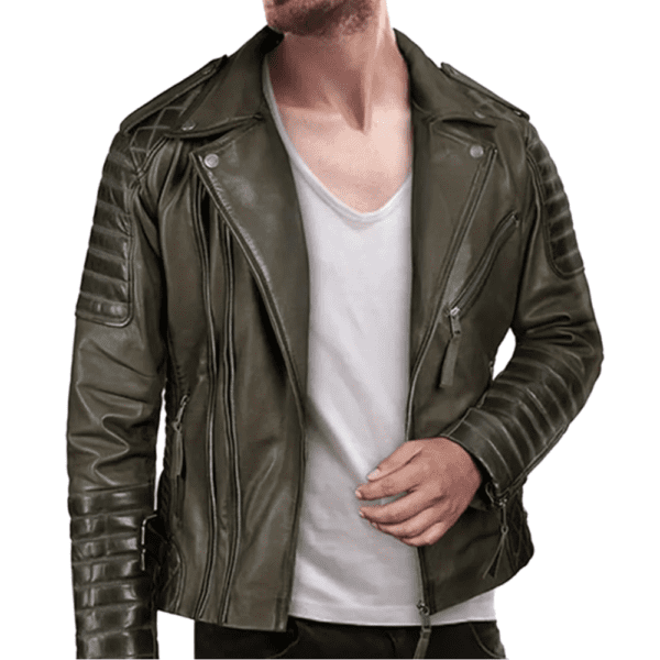 Charles Burnt Olive Leather Jacket Front Side