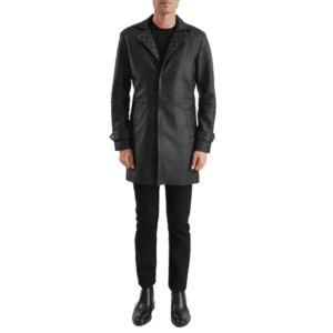 Infinity Black Leather Coat Front Side