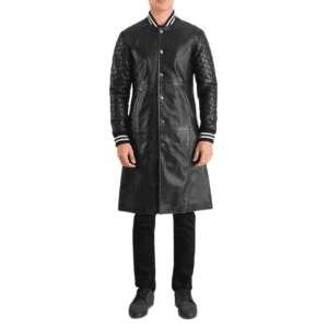 Wilde Black Leather Varsity Coat Front Side