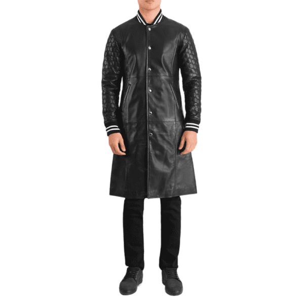 Wilde Black Leather Varsity Coat Front Side