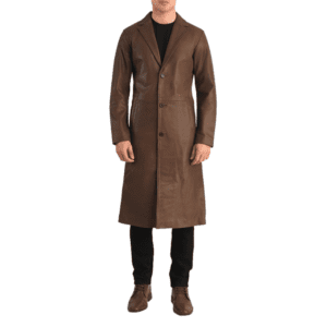 Mateo Brown Leather Single Breasted Coat Front Side