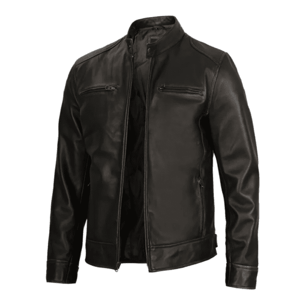 Dodge Mens Rub-off Dark Brown Cafe Racer Leather Jacket Right Side