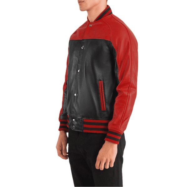 Terrance Black & Red Leather Varsity Jacket Right Side