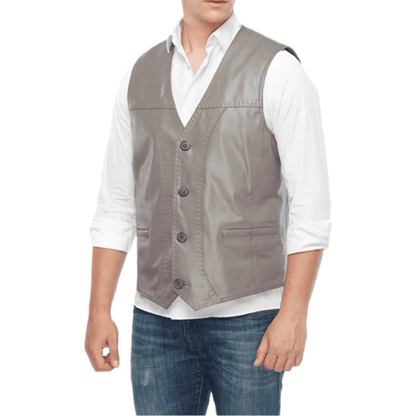 Joseph Men’s Grey Leather Taupe Vest Right Hand Side