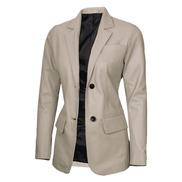 Beige Womens Real Leather Blazer Jacket Right Side