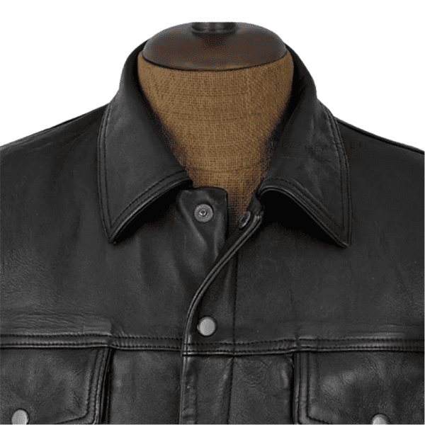 Leather Trucker Jacket Colar Side