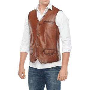 Dominic Adams Men’s 100% Real Distressed Brown Leather Vest Right Side