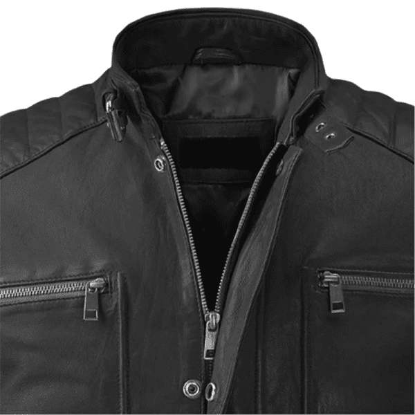 Firefly Moto Black Biker Leather Jacket Colar Side