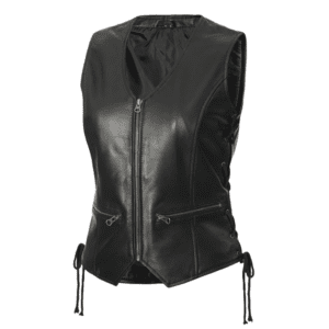 Womens Black Motorcycle Leather Vest Right Side