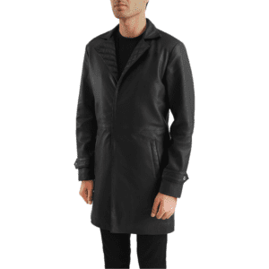 Infinity Black Leather Coat Front Side