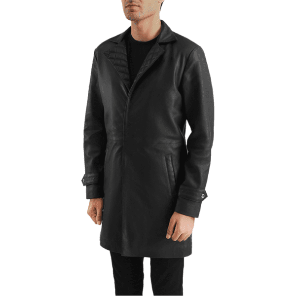 Infinity Black Leather Coat Front Side