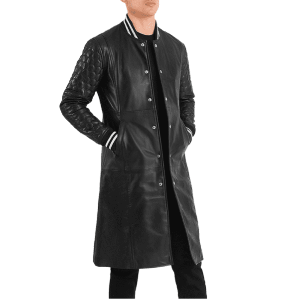 Wilde Black Leather Varsity Coat Front Side