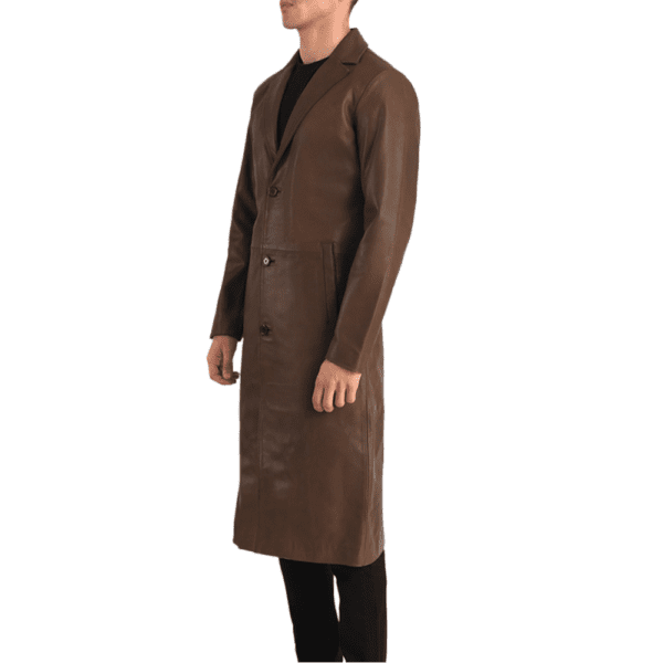 Mateo Brown Leather Single Breasted Coat Right Side