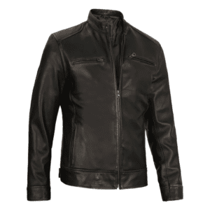 Dodge Mens Rub-off Dark Brown Cafe Racer Leather Jacket Left Side