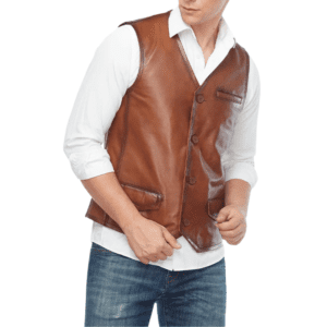 Dominic Adams Men’s 100% Real Distressed Brown Leather Vest Left Side