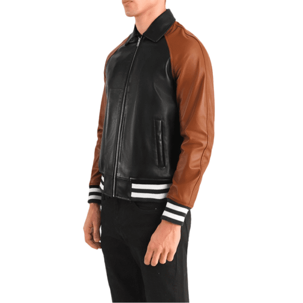 Walton Black & Brown Leather Varsity Jacket Right Side