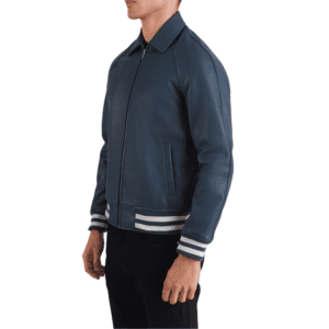 Walton Blue Leather Varsity Jacket Right Side