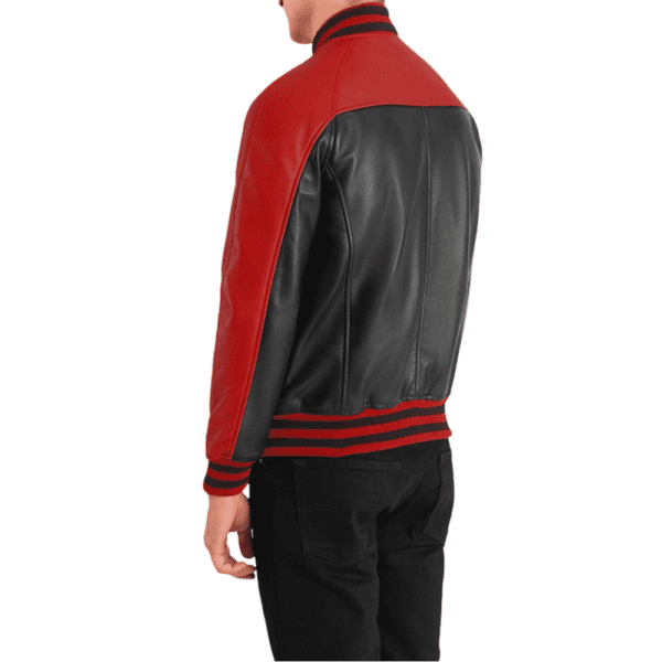 Terrance Black & Red Leather Varsity Jacket Back Side