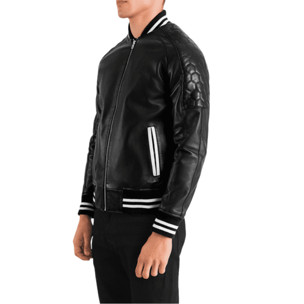 Pascal Black Leather Varsity Jacket Right Side