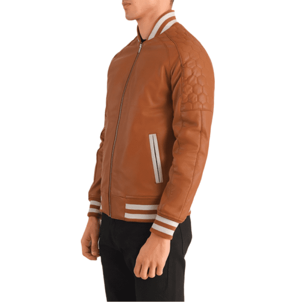 Pascal Tan Brown Leather Varsity Jacket Right Side