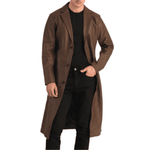 Mateo Brown Leather Single Breasted Coat Front Side