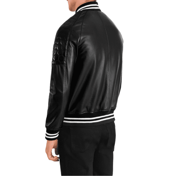 Pascal Black Leather Varsity Jacket Back Side