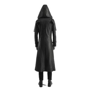 Huntsman Black Hooded Leather Trench Coat Back Side