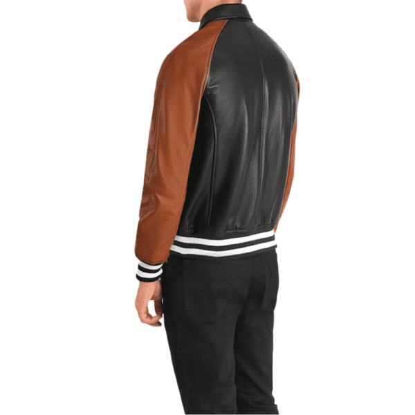 Walton Black & Brown Leather Varsity Jacket Right Side