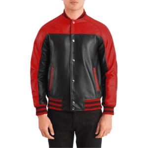 Terrance Black & Red Leather Varsity Jacket Front Side