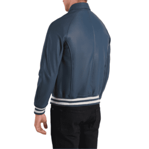 Walton Blue Leather Varsity Jacket Back Side